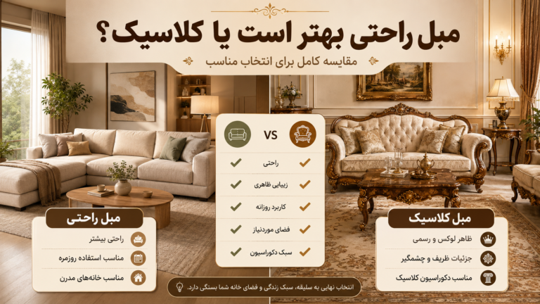 مبل راحتی بهتر است یا کلاسیک؟ مقایسه کامل برای انتخاب مناسب